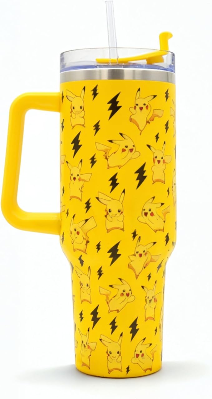 Pokemon Pikachu Insulated Stainless Steel Mug 1200ml with Handle & Straw