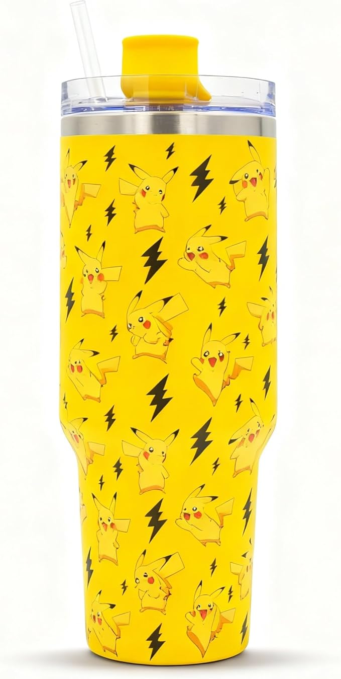 Pokemon Pikachu Insulated Stainless Steel Mug 1200ml with Handle & Straw