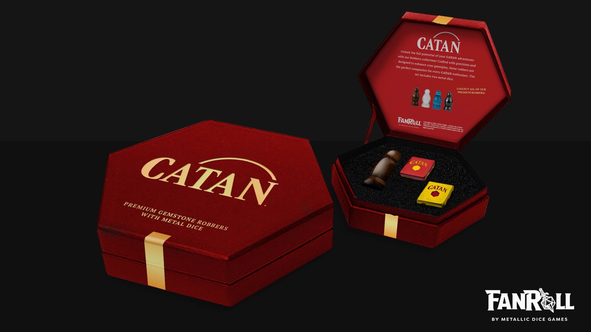Catan Official Premium Robber & Metal Dice Set- Tiger's Eye
