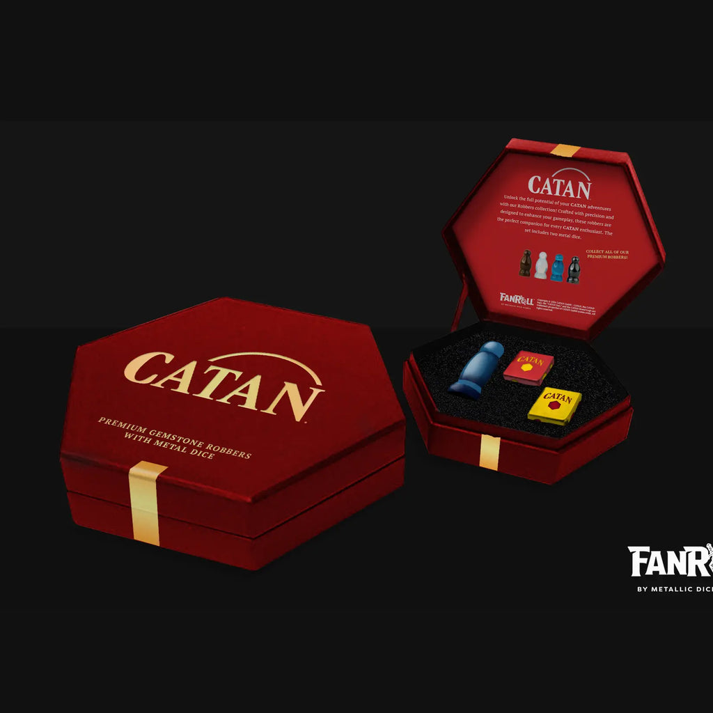 Catan Premium Robber & Metal Dice Set- Cat's Eye Aquamarine
