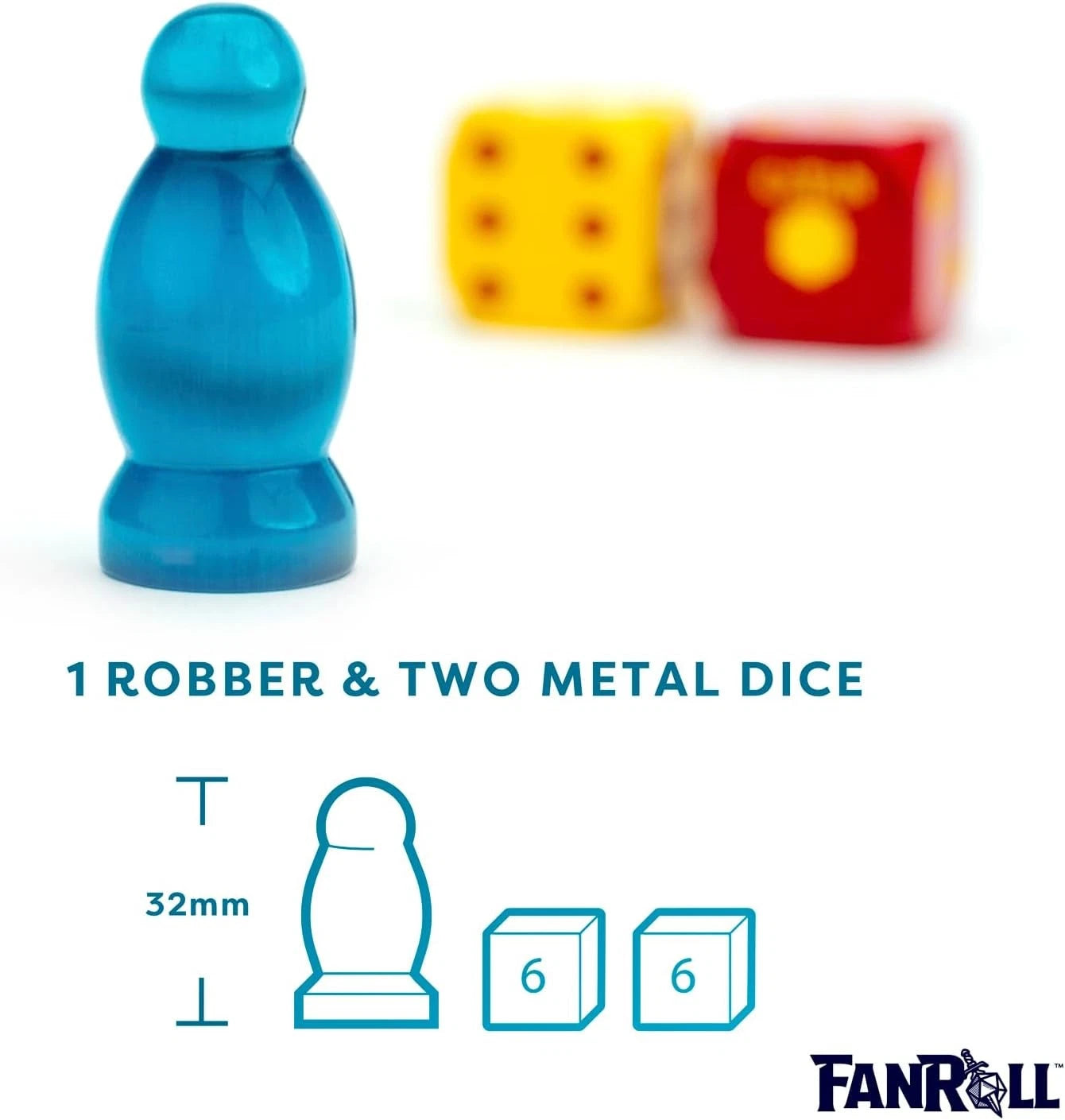 Catan Premium Robber & Metal Dice Set- Cat's Eye Aquamarine