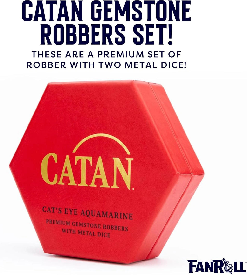 Catan Premium Robber & Metal Dice Set- Cat's Eye Aquamarine